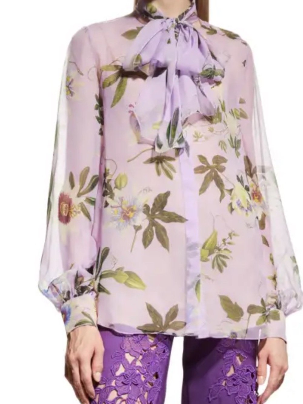 OSCAR DE LA RENTA
Silk Chiffon Tie-Neck Blouse In Passionflower Print